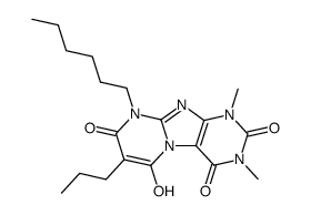 Pyrimido[2,1-f]purine-2,4,8(1H,3H,9H)-trione,9-hexyl-6-hydroxy-1,3-dimethyl-7-propyl- Structure