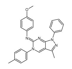 4-methoxy-N-(3-methyl-1-phenyl-5-(p-tolyl)-1H-pyrazolo[3,4-d]pyrimidin-6(5H)-ylidene)aniline结构式