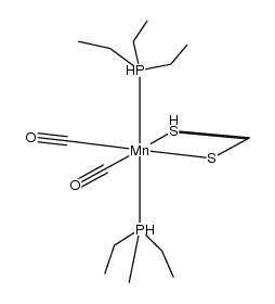 cis,trans-dicarbonylbis(triethylphosphine)(dithioformate-κ2-S)manganese Structure