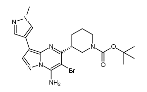 (R)-tert-butyl 3-(7-amino-6-bromo-3-(1-methyl-1H-pyrazol-4-yl)pyrazolo[1,5-a]pyrimidin-5-yl)piperidine-1-carboxylate结构式