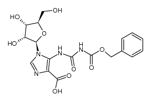 5-(3-((benzyloxy)carbonyl)ureido)-1-((2R,3R,4S,5R)-3,4-dihydroxy-5-(hydroxymethyl)tetrahydrofuran-2-yl)-1H-imidazole-4-carboxylic acid Structure