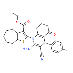 ethyl 2-(2-amino-3-cyano-4-(4-fluorophenyl)-5-oxo-5,6,7,8-tetrahydro-1(4H)-quinolinyl)-5,6,7,8-tetrahydro-4H-cyclohepta[b]thiophene-3-carboxylate结构式