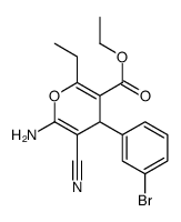 ethyl 6-amino-4-(3-bromophenyl)-5-cyano-2-ethyl-4H-pyran-3-carboxylate Structure