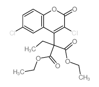 Propanedioic acid,2-(3,6-dichloro-2-oxo-2H-1-benzopyran-4-yl)-2-ethyl-, 1,3-diethyl ester structure