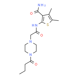 1-Piperazineacetamide,N-[3-(aminocarbonyl)-4,5-dimethyl-2-thienyl]-4-(1-oxobutyl)-(9CI)结构式