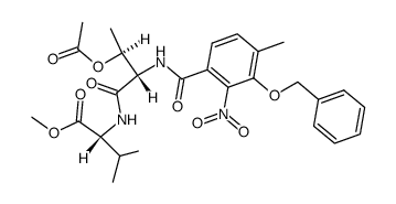 N-[O-acetyl-N-(3-benzyloxy-4-methyl-2-nitro-benzoyl)-Ls-threonyl]-D-valine methyl ester结构式