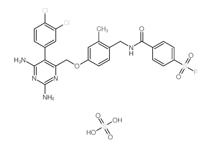 4-[[4-[[2,6-diamino-5-(3,4-dichlorophenyl)pyrimidin-4-yl]methoxy]-2-methyl-phenyl]methylcarbamoyl]benzenesulfonyl fluoride; sulfuric acid Structure