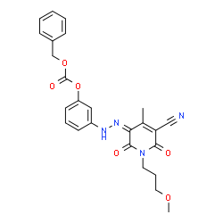 benzyl 3-[[5-cyano-1,6-dihydro-2-hydroxy-1-(3-methoxypropyl)-4-methyl-6-oxo-3-pyridyl]azo]phenyl carbonate structure