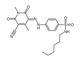 4-[(2E)-2-(5-cyano-1,4-dimethyl-2,6-dioxopyridin-3-ylidene)hydrazinyl]-N-hexylbenzenesulfonamide结构式