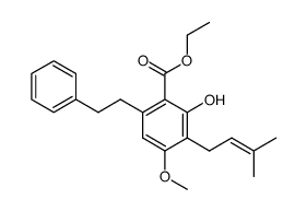 ethyl 2-hydroxy-4-methoxy-3-(3-methylbut-2-en-1-yl)-6-phenethylbenzoate结构式