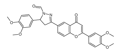 1H-Pyrazole-1-carboxaldehyde, 4,5-dihydro-5-(3,4-dimethoxyphenyl)-3-(2-(3,4-dimethoxyphenyl)-4-oxo-4H-1-benzopyran-6-yl)-结构式