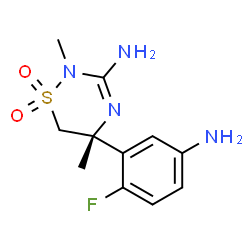 2H-​1,​2,​4-​Thiadiazin-​3-​amine, 5-​(5-​amino-​2-​fluorophenyl)​-​5,​6-​dihydro-​2,​5-​dimethyl-​, 1,​1-​dioxide, (5R)​- Structure