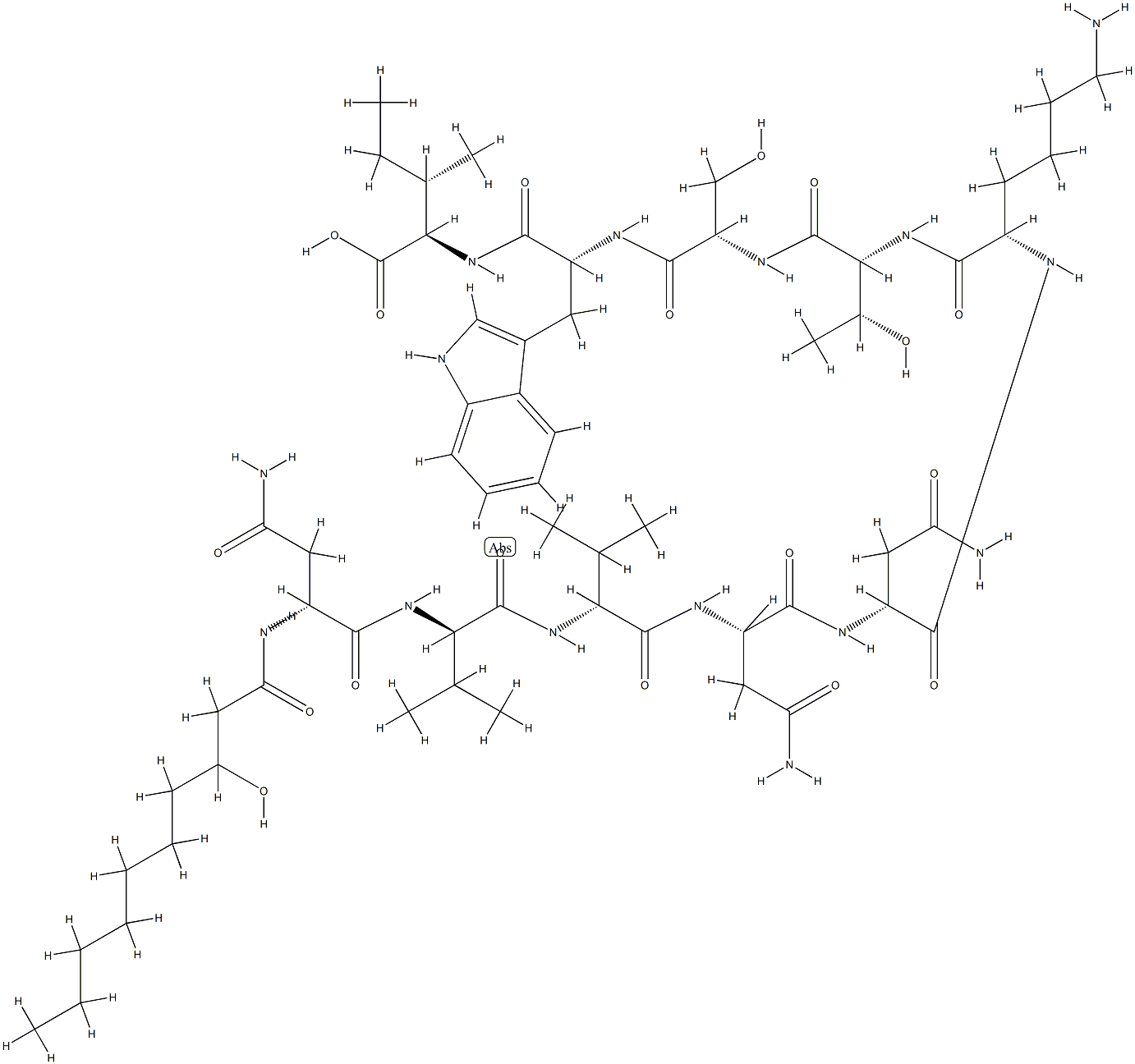 N2-(3-Hydroxy-9-methyl-1-oxononyl)-D-Asn-D-Val-D-Val-L-Asn-D-Asn-L-Lys-D-aThr-L-Ser-D-Trp-D-aIle-OH structure