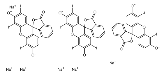 hexasodium,4',5'-diiodo-3-oxospiro[2-benzofuran-1,9'-xanthene]-3',6'-diolate,2',4',5',7'-tetraiodo-3-oxospiro[2-benzofuran-1,9'-xanthene]-3',6'-diolate,2',4',5'-triiodo-3-oxospiro[2-benzofuran-1,9'-xanthene]-3',6'-diolate Structure