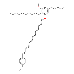 13-(4-Methoxyphenyl)-2,4,6,8,10,12-tridecahexaenoic acid 3-methoxy-2-(9-methyldecyl)-5-(4-methylpentyl)phenyl ester structure