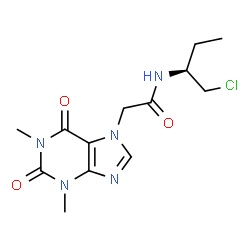 (-)-1,2,3,6-Tetrahydro-N-(1-(chloromethyl)propyl)-1,3-dimethyl-2,6-dio xo-7H-purine-7-acetamide picture