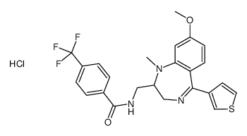 Benzamide, N-((2,3-dihydro-8-methoxy-1-methyl-5-(3-thienyl)-1H-1,4-ben zodiazepin-2-yl)methyl)-4-(trifluoromethyl)-, monohydrochloride Structure