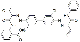 Benzoic acid,2-[[2-[[3,3'-dichloro-4'-[[2-oxo-1-[(phenylamino)carbonyl] propyl]azo] [1,1'-biphenyl]-4-yl] azo]-1,3-dioxobutyl] amino]- Structure