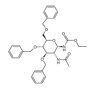 2-acetamido-3,4,6-tri-O-benzyl-1-N-ethoxycarbonyl-2-deoxy-β-D-glucopyranosylamine结构式