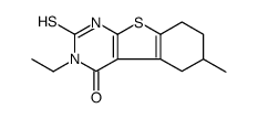 3-ethyl-6-methyl-2-sulfanylidene-5,6,7,8-tetrahydro-1H-[1]benzothiolo[2,3-d]pyrimidin-4-one结构式