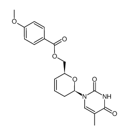 1-(6-O-(4-methoxybenzoyl)-2,3,4-trideoxy-β-D-glycero-hex-3-enopyranosyl)thymine Structure