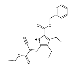 (E)-benzyl 5-(2-cyano-3-ethoxy-3-oxoprop-1-en-1-yl)-3,4-diethyl-1H-pyrrole-2-carboxylate结构式