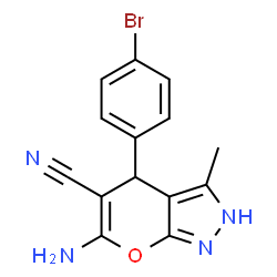 6-AMINO-4-(4-BROMOPHENYL)-3-METHYL-4H-PYRANO[3,2-D]PYRAZOLE-5-CARBONITRILE结构式