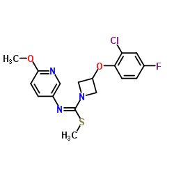 Methyl 3-(2-chloro-4-fluorophenoxy)-N-(6-methoxy-3-pyridinyl)-1-azetidinecarbimidothioate结构式