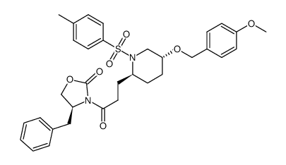 (S)-4-benzyl-3-{3-[(2S,5R)-5-(4-methoxybenzyloxy)-1-(toluene-4-sulphonyl)piperidin-2-yl]propionyl}oxazolidin-2-one结构式