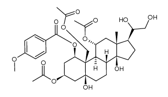 (1R,3S,5S,8R,9S,10R,11R,13R,14S,17S)-10-(acetoxymethyl)-17-((S)-1,2-dihydroxyethyl)-5,14-dihydroxy-1-((4-methoxybenzoyl)oxy)-13-methylhexadecahydro-1H-cyclopenta[a]phenanthrene-3,11-diyl diacetate结构式