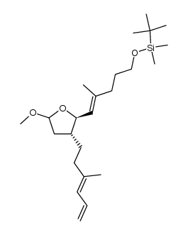 rel-(2ξ,4S,5S)-4-[(E)-3-methyl-6-hydroxy-3-hexenyl]-5-[(E)-2-methyl-5-tert-butyldimethylsilyloxy-1-pentenyl]-2-methoxy-1-oxacyclopentane结构式