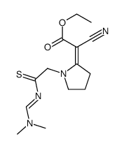 ethyl (2E)-2-cyano-2-[1-[((Z)-dimethylaminomethylidenethiocarbamoyl)me thyl]pyrrolidin-2-ylidene]acetate Structure