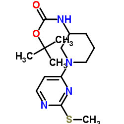 2-Methyl-2-propanyl {1-[2-(methylsulfanyl)-4-pyrimidinyl]-3-piperidinyl}carbamate结构式