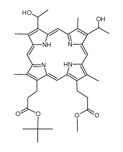 (2-t-Butoxycarbonylethyl)-2,4-bis-(1-hydroxyethyl)-6-(2-methoxycarbonylethyl)-1,3,5,8-tetramethylporphyrin Structure