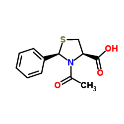 (2R,4R)-3-Acetyl-2-phenyl-1,3-thiazolidine-4-carboxylic acid结构式