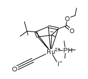 (η5-1-(CO2C2H5)-2-methyl-4-t-butylcyclopentadienyl)carbonyl(trimethylphosphine)ruthenium iodide结构式