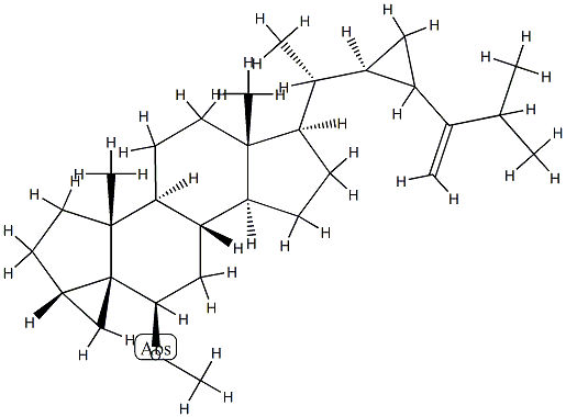 6β-Methoxy-3β,5α-cyclo-33-norgorgost-24(28)-ene structure