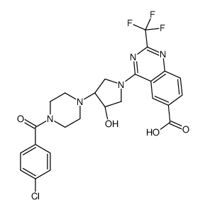 4-[ (3R,4R)-3-[4-(4-CHLORO-BENZOYL)-PIPERAZIN-1-YL]-4-HYDROXY-PYRROLIDIN-1-YL]-2-TRIFLUOROMETHYL-QUINAZOLINE-6-CARBOXYLIC ACID Structure