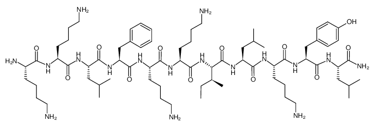 Lys-Lys-Leu-Phe-Lys-Lys-Ile-Leu-Lys-Tyr-Leu-NH2结构式