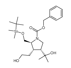 (2S,3S,4R)-1-(benzyloxycarbonyl)-2-[[(tert-butyldimethylsilyl)-oxy]methyl]-3-(2-hydroxyethyl)-4-(1-hydroxy-1-methylethyl)pyrrolidine结构式