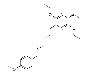 (2S,5R)-3,6-Diethoxy-2-isopropyl-5-[4-(4-methoxy-benzylsulfanyl)-butyl]-2,5-dihydro-pyrazine结构式