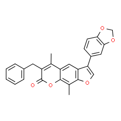 3-(1,3-benzodioxol-5-yl)-6-benzyl-5,9-dimethylfuro[3,2-g]chromen-7-one结构式