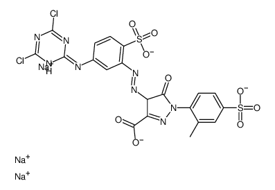 trisodium,4-[[5-[(4,6-dichloro-1,3,5-triazin-2-yl)amino]-2-sulfonatophenyl]diazenyl]-1-(2-methyl-4-sulfonatophenyl)-5-oxo-4H-pyrazole-3-carboxylate Structure