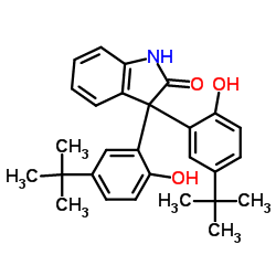 3,3-Bis[2-hydroxy-5-(2-methyl-2-propanyl)phenyl]-1,3-dihydro-2H-indol-2-one结构式