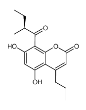 (S)-(-)-5,7-dihydroxy-8-(2-methylbutyryl)-4-propylcoumarin Structure