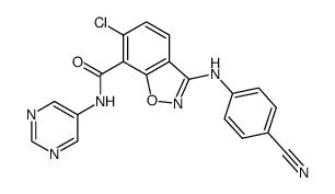 6-chloro-3-(4-cyanophenylamino)-N-(pyrimidin-5-yl)benzo[d]isoxazole-7-carboxamide结构式