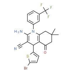 2-amino-4-(5-bromo-2-thienyl)-7,7-dimethyl-5-oxo-1-[3-(trifluoromethyl)phenyl]-1,4,5,6,7,8-hexahydro-3-quinolinecarbonitrile结构式