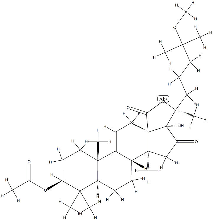 Lanost-9(11)-en-18-oic acid, 3-(acetyloxy)-20-hydroxy-25-methoxy-16-ox o-, gamma-lactone, (3beta)- Structure