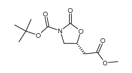 (R)-N-(tert-butoxycarbonyl)-4-[(methoxycarbonyl)methyl]-2-oxooxazolidine结构式