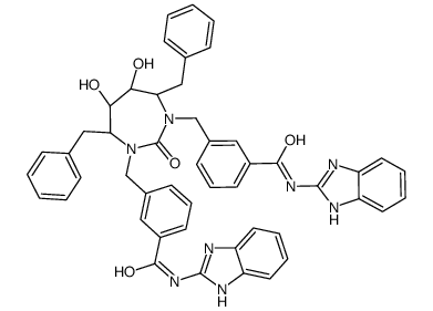 N-(1H-benzimidazol-2-yl)-3-[[(4R,5S,6S,7R)-3-[[3-(1H-benzimidazol-2-ylcarbamoyl)phenyl]methyl]-4,7-dibenzyl-5,6-dihydroxy-2-oxo-1,3-diazepan-1-yl]methyl]benzamide结构式